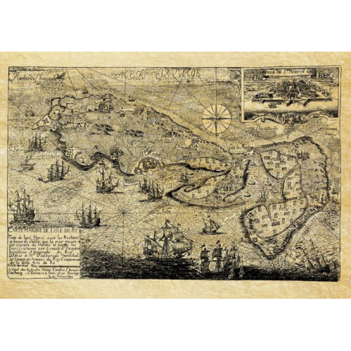 Reproduction carte marine ancienne de l'île de Ré en 1684