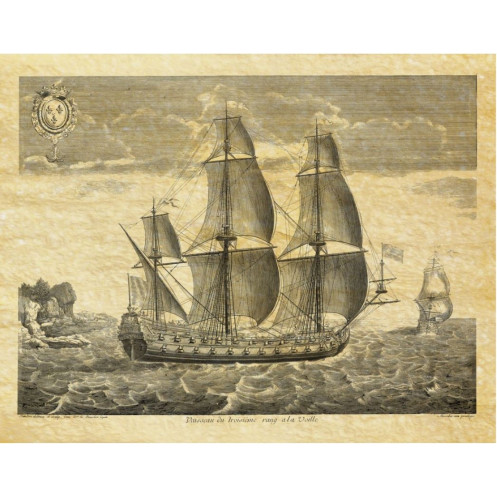 Reproduction gravure'ancienne Frégate ou Vaisseaux de 3ème rang en 1685 - 58 x 41 cm