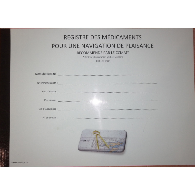 LJB - PL130F - Registre des médicaments pour une navigation de plaisance - Recommandation du CCMM