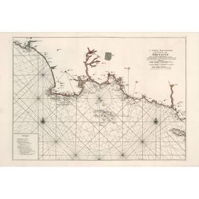 Toile tendue carte marine ancienne de la Baie d'Audierne à l'Ile de Groix en 1693