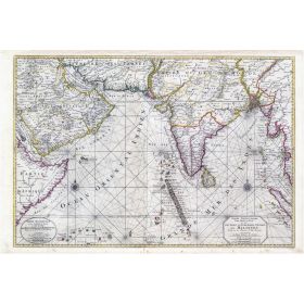 Toile tendue carte marine ancienne de l'Océan Indien en 1708