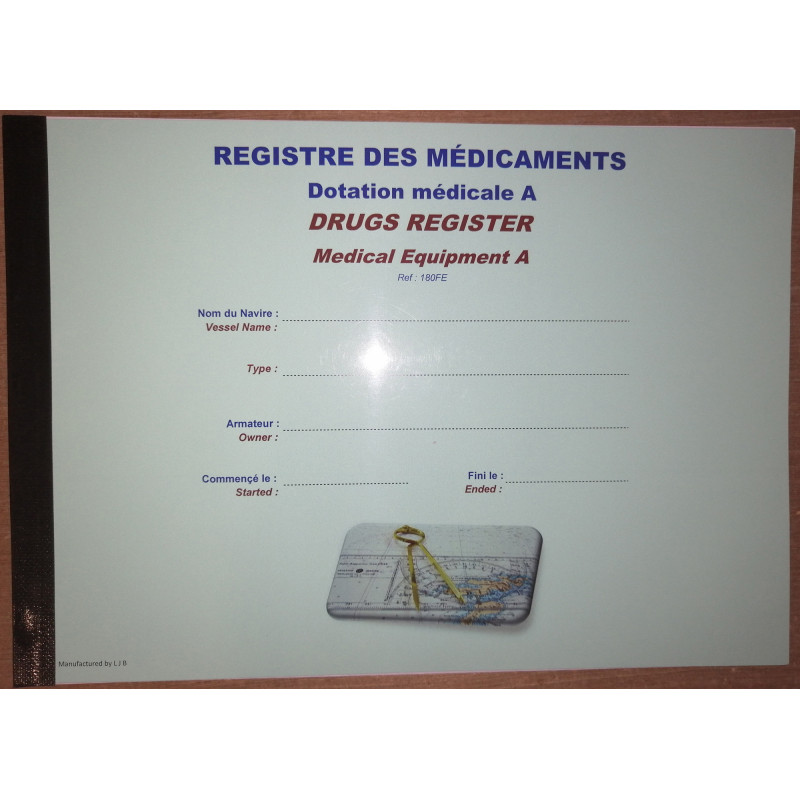 LJB - 180FE - Registre des médicaments et du matériel médical dotation A pour 25 marins - Medical equipement A medicine and mate