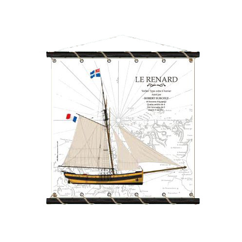 Toile tendue le Renard sur carte marine - 7" x 7 cm