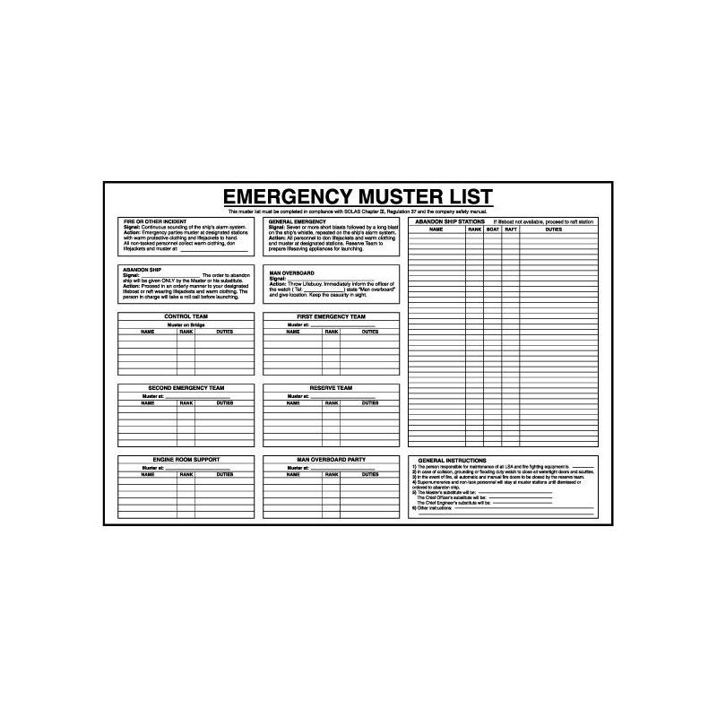 Maritime Progress - Emergency muster list complete with wet-wipe pen