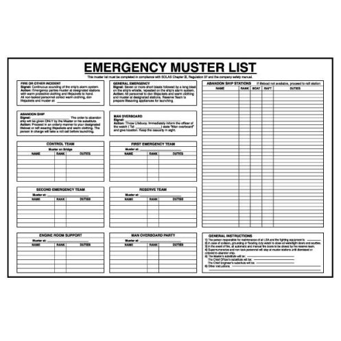 Maritime Progress - LBK0115 - Emergency muster list complete with wet-wipe pen