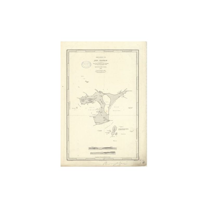 Reproduction carte marine ancienne - 2953 - CHATHAM (îles) - NOUVELLE-ZELANDE - PACIFIQUE - (1870 - 1880) - QA (45 x 29 cm)