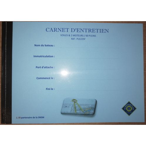 LJB - PLE225F - Carnet Entretien Voiles & 2 moteurs A5 60 pleins