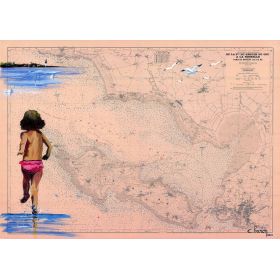 Carte marine peinte - De la pointe du Grouin du Cou à la Rochelle - avec fillette