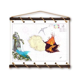 Toile tendue d'une carte marine peinte - Ile de la Réunion