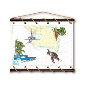 Toile tendue d'une carte marine peinte - Martinique - Fort de France