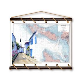 Toile tendue carte marine peinte - De l'île de Ré à l'île d'Oléron - avec jolie rue