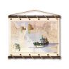 Toile tendue carte marine peinte - Baie de la Rochelle - avec bateau de pêche