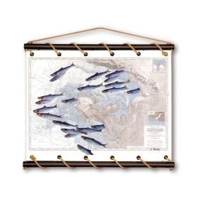 Toile tendue carte marine peinte - De la pointe de Saint Gildas au goulet de Fromentine - avec poissons