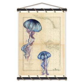 Toile tendue d'une carte marine peinte - Ile de Ré avec méduse