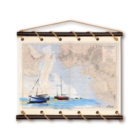 Toile tendue carte marine peinte - Baie de la Rochelle - avec voiliers