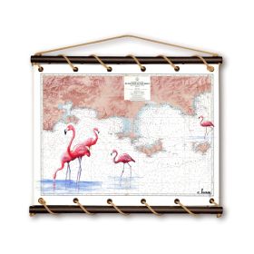 Toile tendue d'une carte marine peinte - Rades de Toulon et d'Hyères