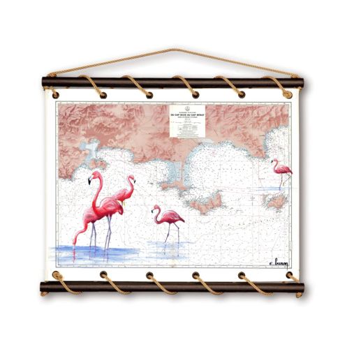 Toile tendue d'une carte marine peinte - Rades de Toulon et d'Hyères