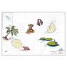 Carte marine peinte - Iles de la Réunion à Maurice - avec palmier