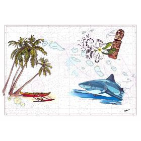 Carte marine peinte - Iles Tuamotu (partie Ouest) - avec requin