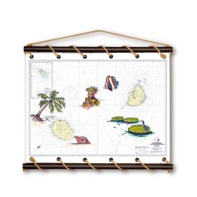 Toile tendue carte marine peinte - Iles de la Réunion à Maurice - avec palmier
