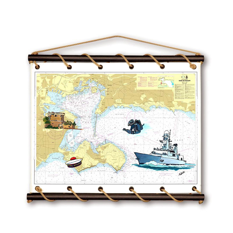 Toile tendue carte marine peinte - Rade de Toulon