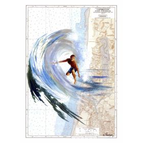 Carte marine peinte sur papier - Le tube de Cap Breton