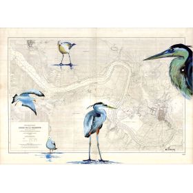 Carte marine peinte sur papier - Escadrille charentaise