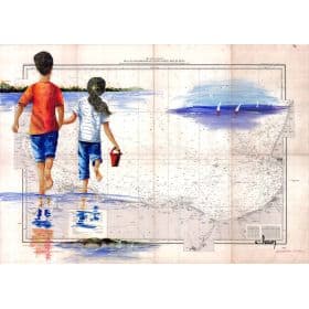Carte marine peinte sur papier - Souvenirs de Cabourg