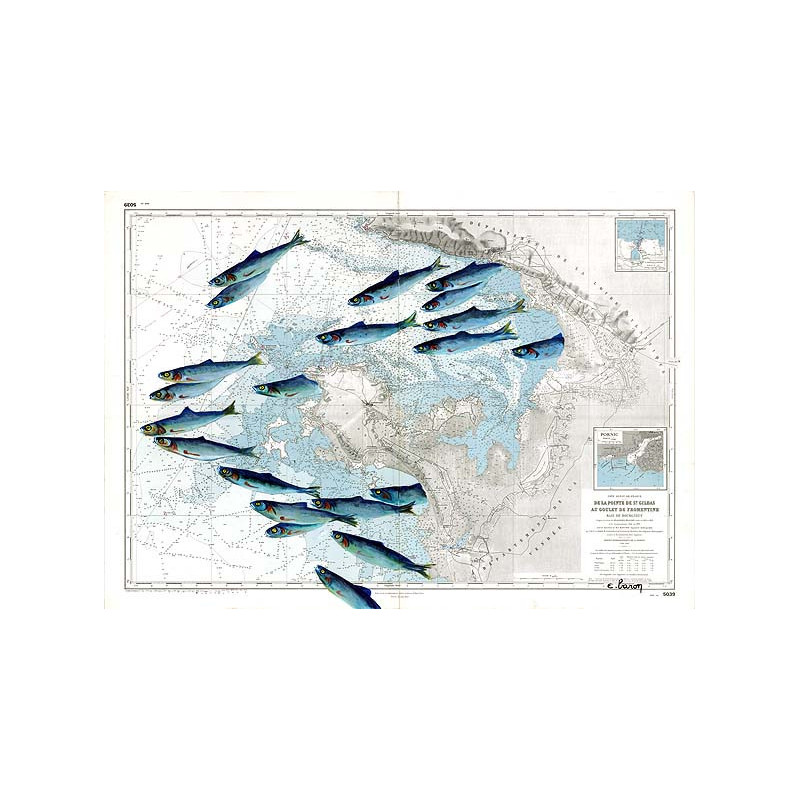 Carte marine peinte sur papier - Escadrille de pêche à Pornic