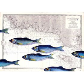 Carte marine peinte sur papier - En sortant de Lorient
