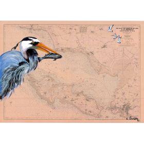 Carte marine peinte sur papier - Héron du Pertuis Breton