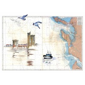 Carte marine peinte sur papier - Tours de la Rochelle