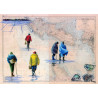 Carte marine peinte sur papier - Pêcheurs à pied dans les Pertuis