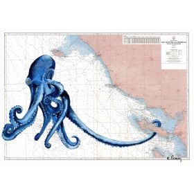 Carte marine peinte sur papier - Tentacules sur l'ile de Ré