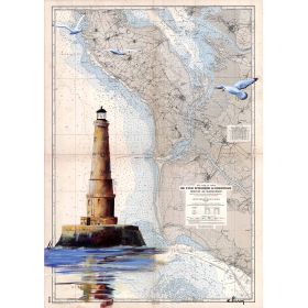 Carte marine peinte sur papier - Phare de Cordouan