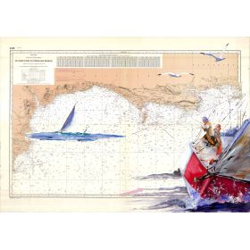 Carte marine peinte sur papier - Sortie du chenal des Needles
