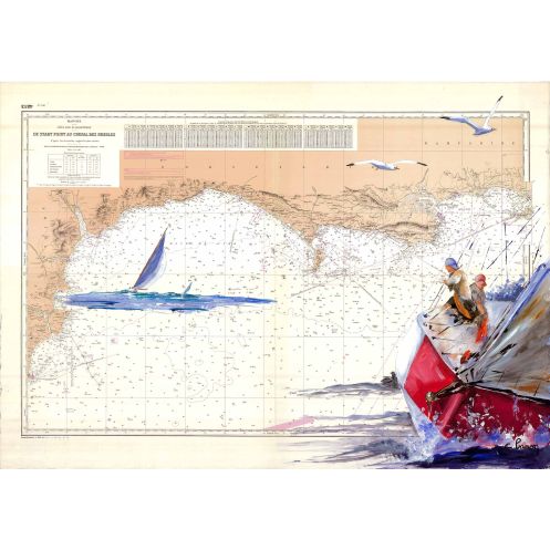 Carte marine peinte sur papier - Sortie du chenal des Needles Carte marine peinte sur papier - Sortie du chenal des Needles
