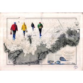 Carte marine peinte sur papier - Pêche à pied à Perros Guirec