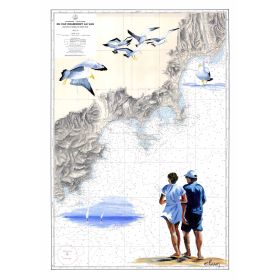 Carte marine peinte sur papier - Promenade à Cannes