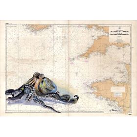 Carte marine peinte sur papier - Gardien de la manche