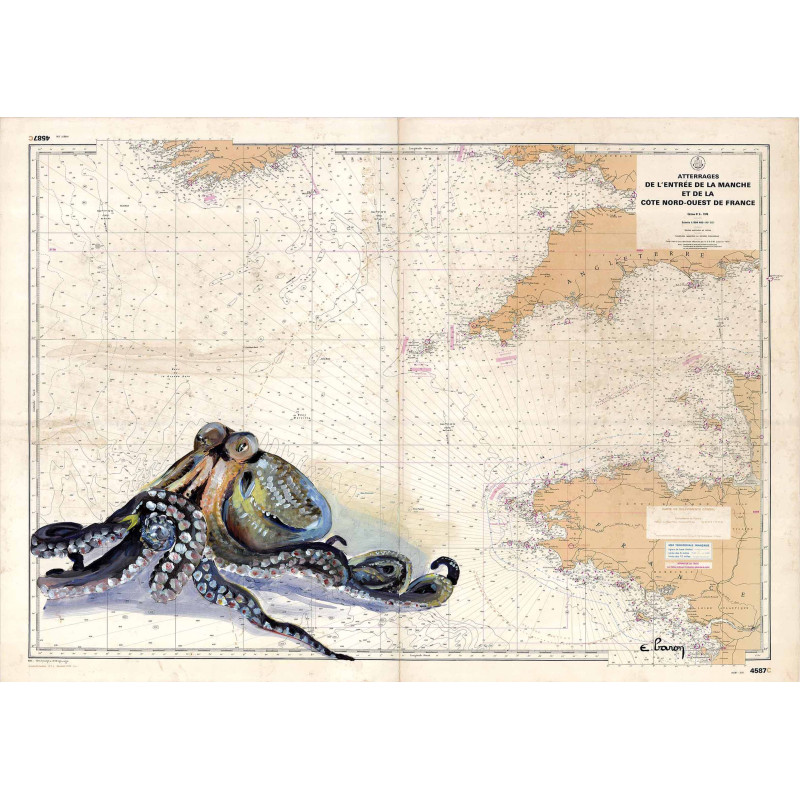 Carte marine peinte sur papier - Gardien de la manche