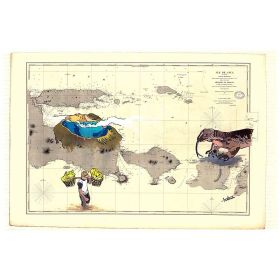 Carte marine peinte sur papier - Ile de Java