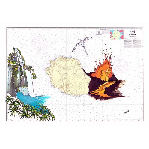 Carte marine peinte sur papier - Réunion de feu