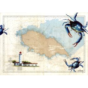 Carte marine peinte sur papier - Pince mi et pince moi à l'Île d'Yeu