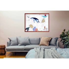 Carte marine peinte sur papier - Baleine entre Réunion et Maurice