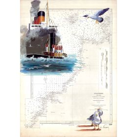 Carte marine peinte sur papier - Lundy island