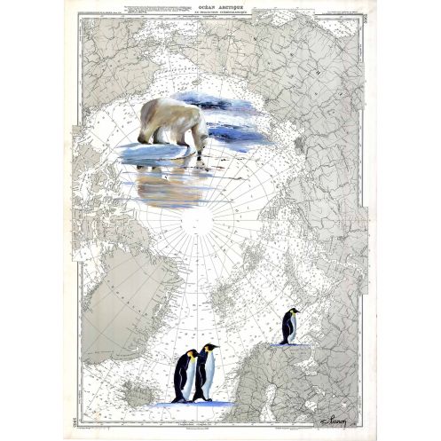 Carte marine peinte sur papier - Grand nord Arctique