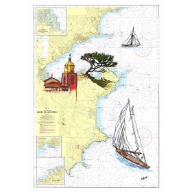 Toile sur chassis bois carte marine peinte - Régate à Saint Tropez