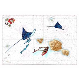 Toile sur chassis bois carte marine peinte - Tahiti en vue !
