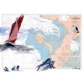 Toile sur chassis bois carte marine peinte - En vue de Noirmoutier
